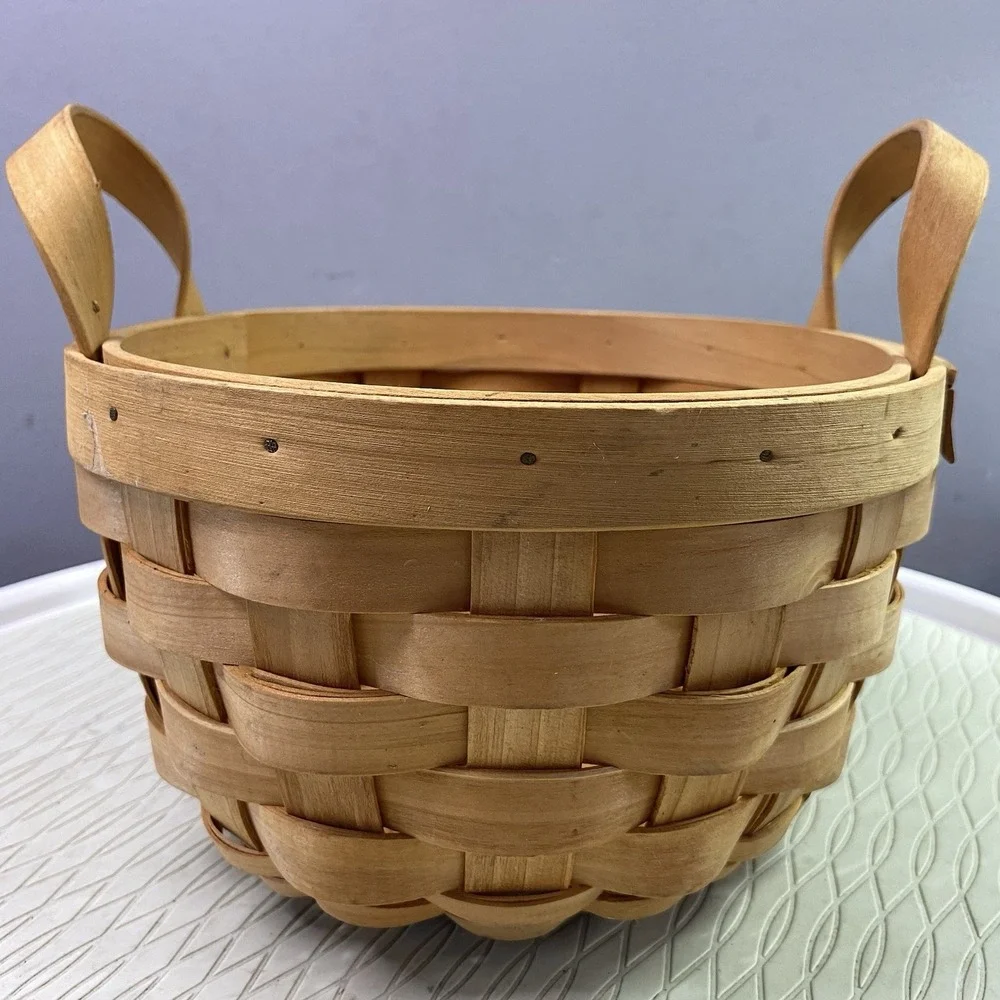 Vintage Longaberger‎ 1997 Round Darning Basket Double Wood Handles. 8x8x5